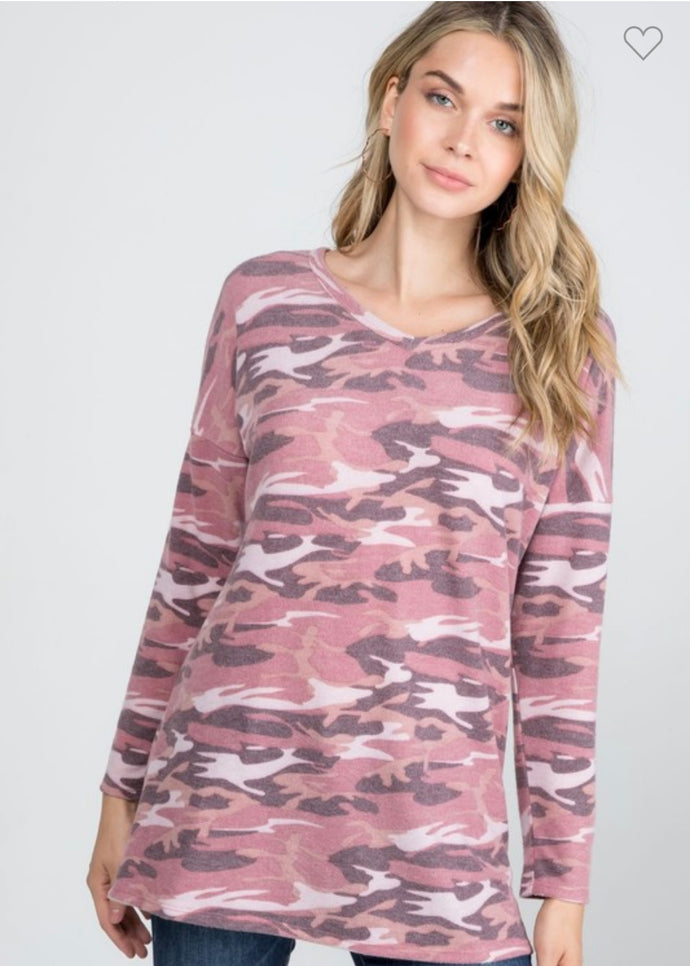 Pink Camoflauge Brushed Sweater