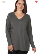 Load image into Gallery viewer, Ash Grey Brushed Front Pocket Long Sleeve Top
