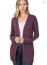 Load image into Gallery viewer, Eggplant Snap Cardigan with Pockets
