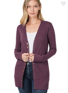 Eggplant Snap Cardigan with Pockets