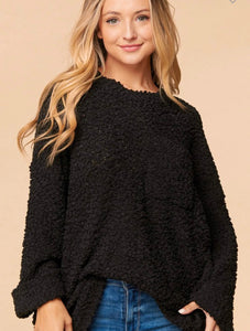 Black Popcorn Sweater with Front Pocket