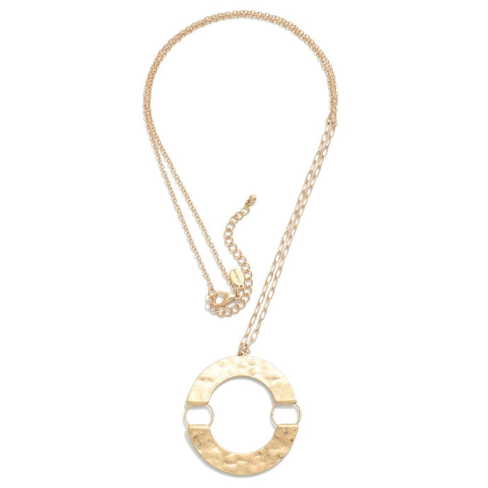 Chain Link Necklace WIth Hammered Circular Pendant