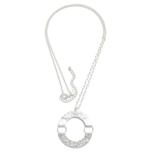 Chain Link Necklace WIth Hammered Circular Pendant