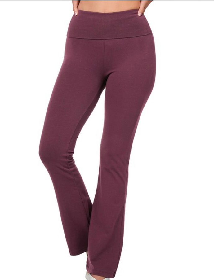 Zenana womens Fold Over Cotton Yoga Pants