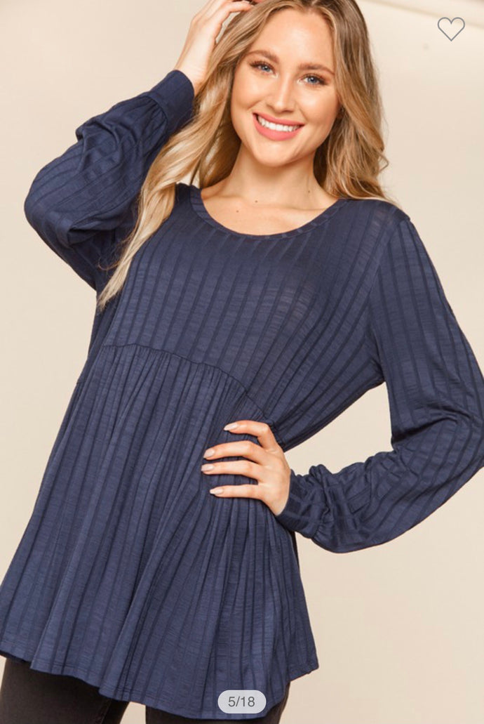 Navy Babydoll Long Sleeve Top