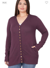 Load image into Gallery viewer, Eggplant Snap Cardigan with Pockets
