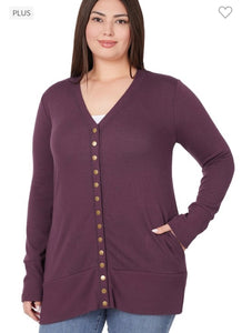 Eggplant Snap Cardigan with Pockets