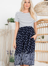 Load image into Gallery viewer, Navy Striped Top Midi Dress
