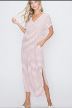 Load image into Gallery viewer, V-neck Stripe Midi Dress with pockets
