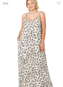 Grey Leopard V-neck Maxi Dress