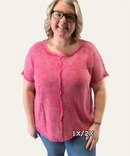 Load image into Gallery viewer, Hot Pink Washed Baby Waffle Short Sleeve Top
