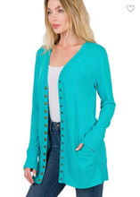 Load image into Gallery viewer, Ice Blue Snap Cardigan with Pockets
