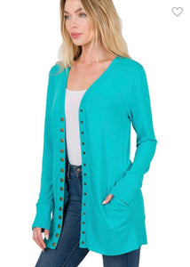 Ice Blue Snap Cardigan with Pockets