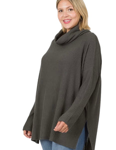 Ash Grey Brushed Thermal Waffle Cowl Neck Sweater