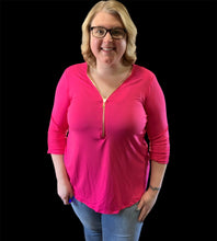 Load image into Gallery viewer, Hot Pink Front Zip 3/4 Sleeve Top
