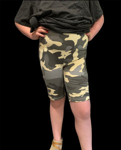 Brushed Camouflage Wide Waistband Bike Shorts