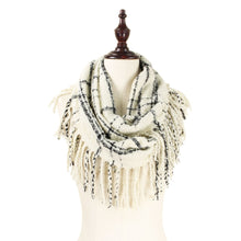 Load image into Gallery viewer, Two Tone Plaid Infinity Scarf with Fringe Tassels
