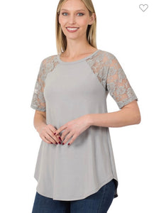 Light Grey Lace Sleeve Top