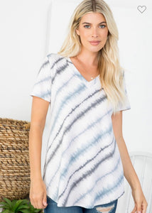 Grey Diagonal Tie Dye Top