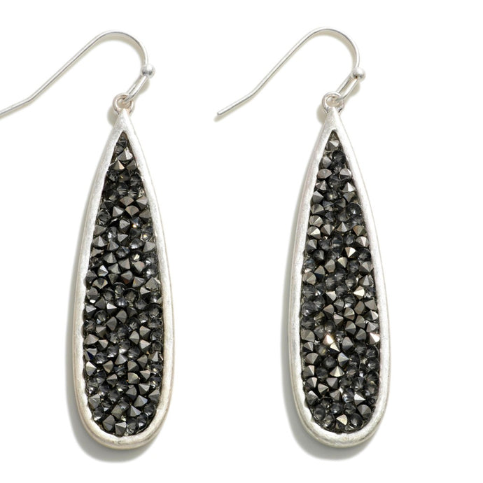 Teardrop Hematite Rock Crystal Drop Earrings