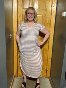 V-neck Stripe Midi Dress with pockets