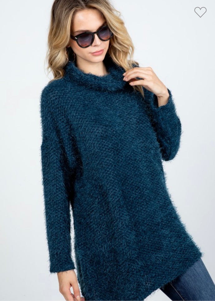 Teal Chenille Turtle Neck Sweater