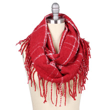 Load image into Gallery viewer, Two Tone Plaid Infinity Scarf with Fringe Tassels
