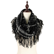 Load image into Gallery viewer, Two Tone Plaid Infinity Scarf with Fringe Tassels
