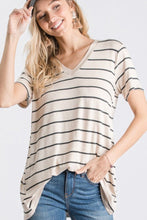 Load image into Gallery viewer, Oatmeal/Black Stripe V-neck Top
