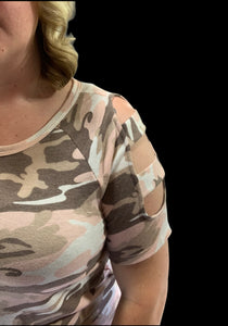 Pink Camo Ladder Sleeve Top