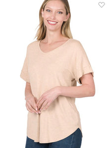 Heathered Beige Luxe Rayon Short Sleeve Top