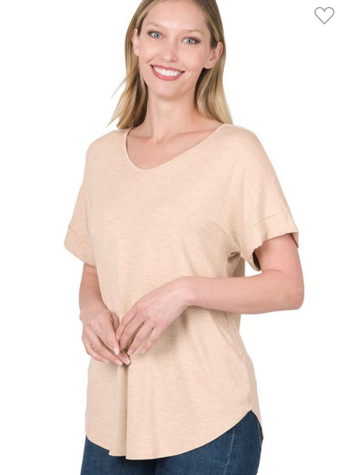 Heathered Beige Luxe Rayon Short Sleeve Top