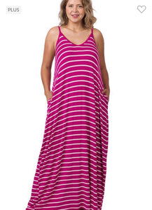 Magenta/Ivory Stripe Maxi Dress