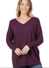 Load image into Gallery viewer, Dark Plum V-Neck Front Seam Sweater
