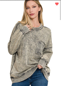 Mocha Grey Acid Wash Pullover