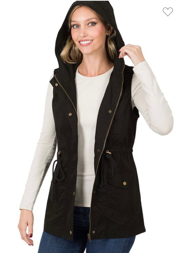 Black Utility Vest with Hood