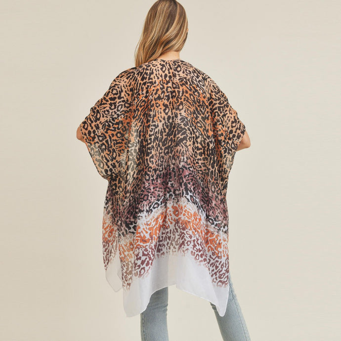 Lightweight Gradient Leopard Print Kimono