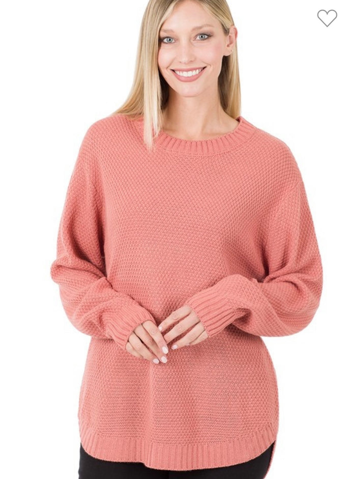 Light Rose Long Sleeve Round Neck Sweater