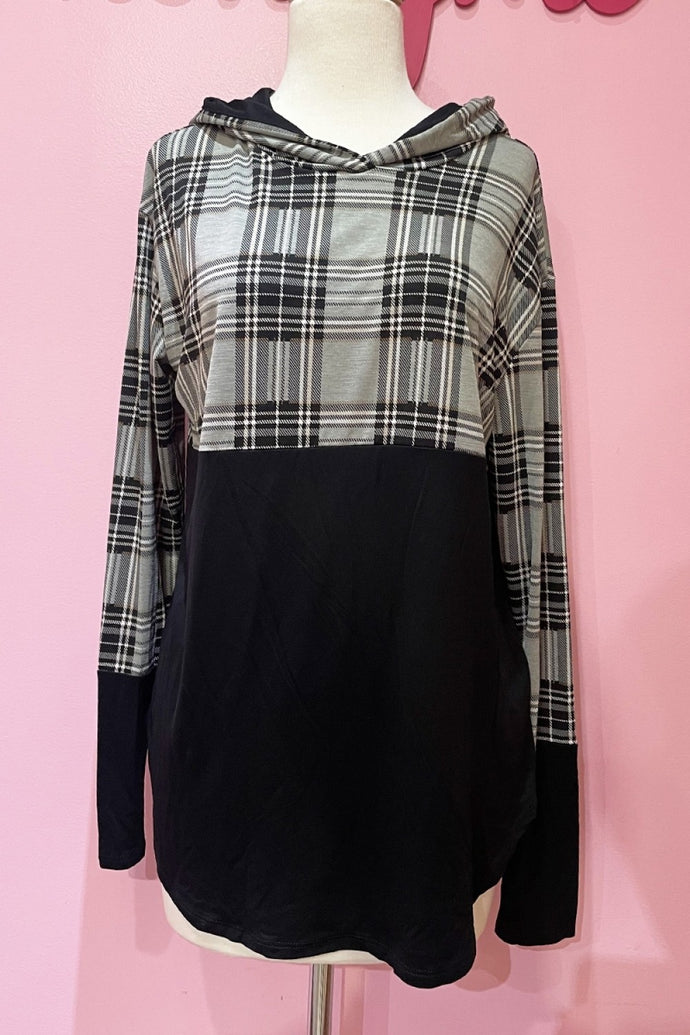 Honeyme Grey Plaid Hoodie