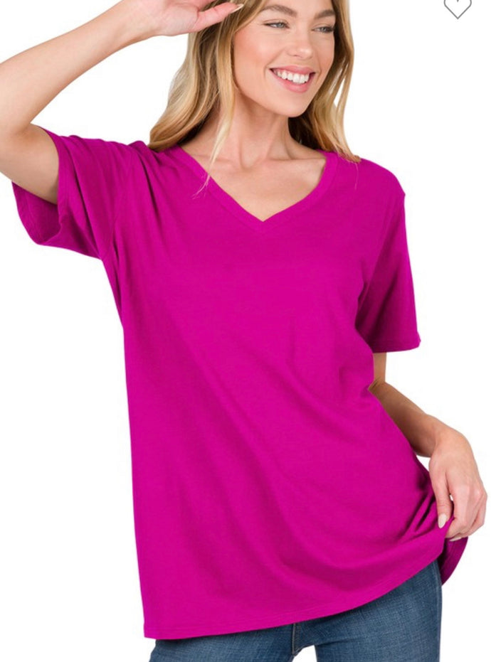 Magenta Boyfriend V-Neck Tee