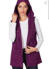 Load image into Gallery viewer, Plum Drawstring Waist Utility Vest with Hood
