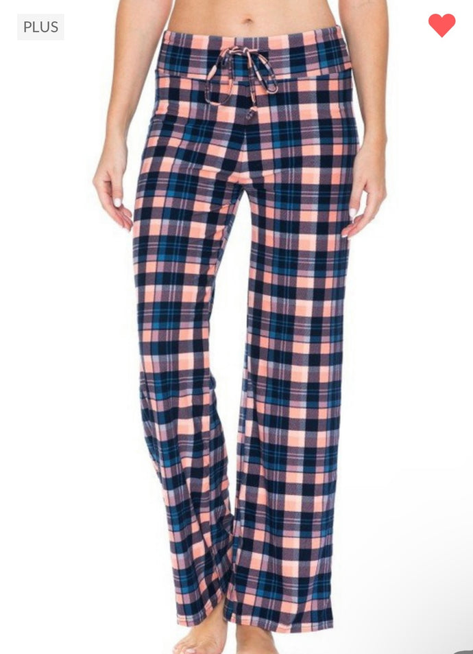 Navy/Pink Plaid Wide Leg Lounge Pants