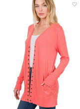 Load image into Gallery viewer, Deep Coral Snap Cardigan with Pockets
