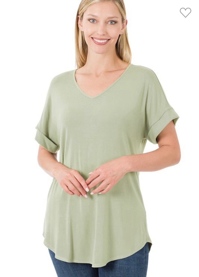 Light Sage Luxe Rayon Short Sleeve Top