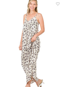 Grey Leopard V-neck Maxi Dress