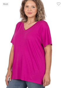 Magenta Boyfriend V-Neck Tee