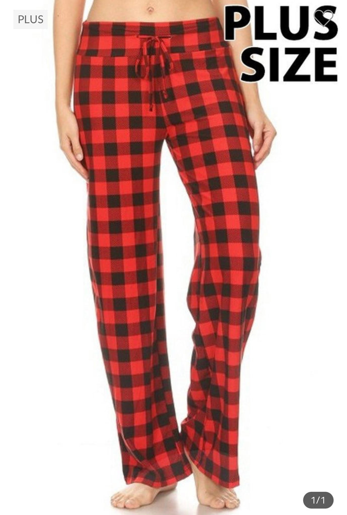 Red/Black Plaid Wide Leg Lounge Pants