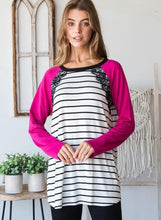 Load image into Gallery viewer, Fuchsia with Black/White Stripe and Lace Detail
