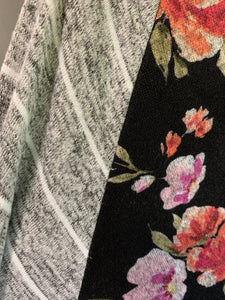 Black Floral with Grey Stripe Sweater