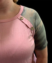 Load image into Gallery viewer, Dusty Pink with Camo Sleeves and Button Detail
